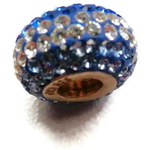 Bead Spacer Blue White Simulated Cubic Zirconia Vintage Sterling Silver 925 - Picture 3 of 10